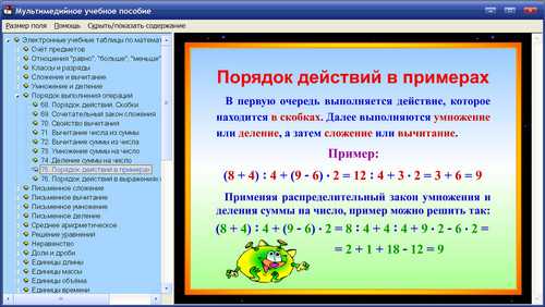 Экран комплекта электронных учебных таблиц по математике для 1-4 классов