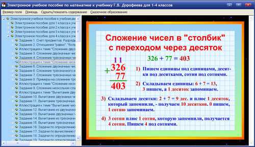 Экраны учебного пособия по математике для 1, 2, 3, 4 классов к учебникам Дорофеева