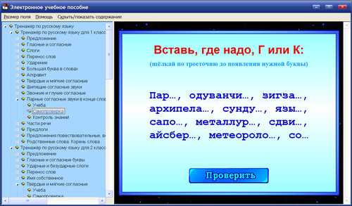 Экран интерактивного тренажера по русскому языку к учебникам Поляковой для 1, 2, 3, 4 классов