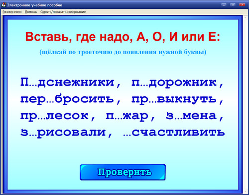Экран интерактивного репетитора по русскому языку для старшеклассников и абитуриентов