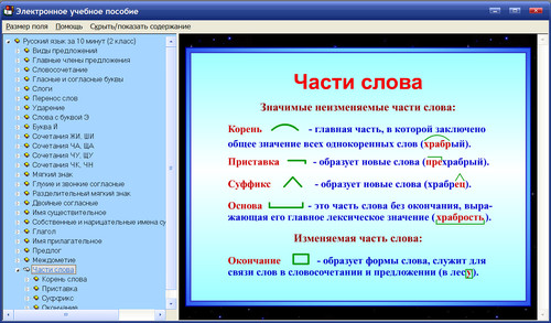 Экран учебного пособия по русскому языку для 2 класса