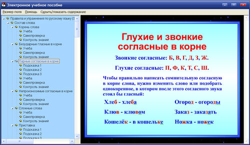 Экран интерактивного пособия Правила и упражнения по русскому языку для 3 класса