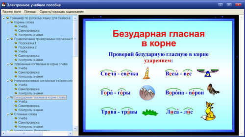 Экран интерактивного тренажёра по русскому языку для 3 класса к учебнику Р.Н.Бунеева