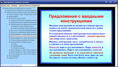 Экран электронного учебного пособия по русскому языку к учебникам С.И.Львовой для 5-6 классов