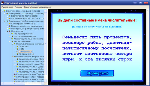 Экран электронного пособия по русскому языку к учебникам М.М.Разумовской для 5-6 классов
