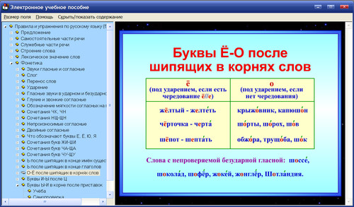 Экран интерактивного тренажера Правила и упражнения по русскому языку для 5 класса