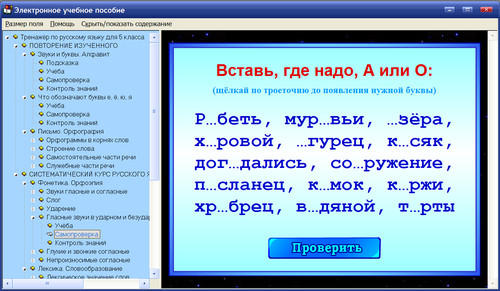 Экран интерактивного тренажёра по русскому языку к учебникам М.М.Разумовской для 5 класса