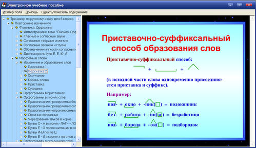 Экран интерактивного тренажёра по русскому языку для 6 класса к учебнику Ладыженской