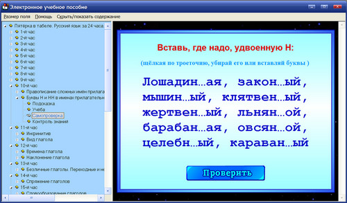 Экран электронного пособия Пятёрка в табеле. Русский язык за 24 часа  6 класс