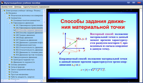 Экран комплекта электронных учебных таблиц по физике для 7, 8, 9, 10, 11  классов