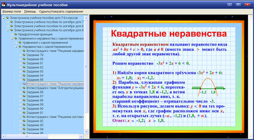 Экран электронного учебного пособия по алгебре к учебникам Макарычева и др. для 7-9 классов