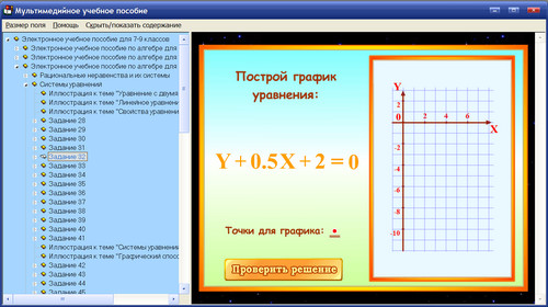Экран электронного пособия по алгебре Мордковича и др. для 7-9 классов