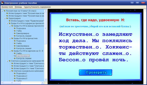 Экран мультимедийного учебного пособия Русский язык за 10 минут для 8 классай