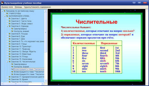 Тренажёр по английскому языку для начальной школы, экран 3 Экран тренажёра по английскому языку для начальной школы