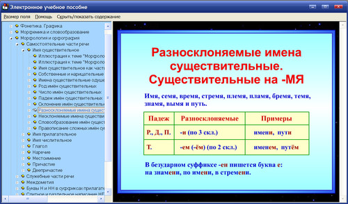 Экран интерактивного пособия Русский язык. Интерактивная энциклопедия для средней школы