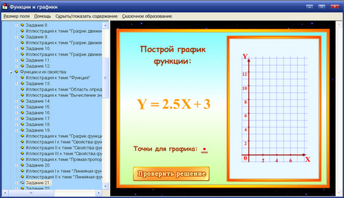 Экран интерактивного пособия по математике для 5-9 классов Функции и графики