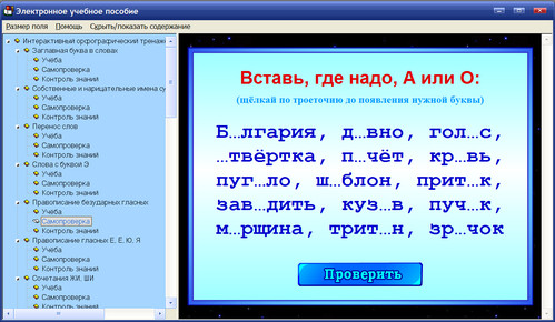 Экран интерактивного пособия Русский язык для детей и взрослых
