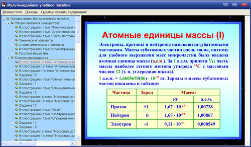 Экран интерактивного учебного пособия Основы химии для учащихся 8-9 классов, экран 1