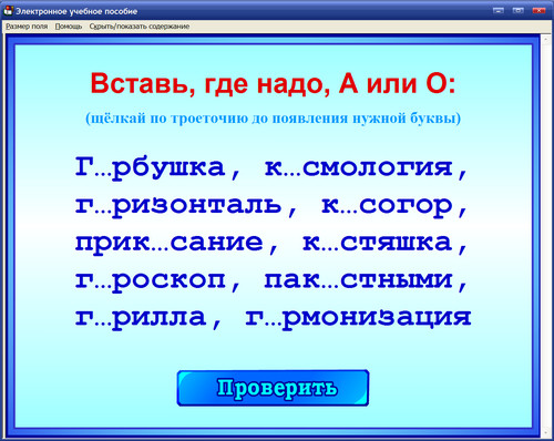 Экран интерактивного пособия Интенсивный курс русского языка для школьников